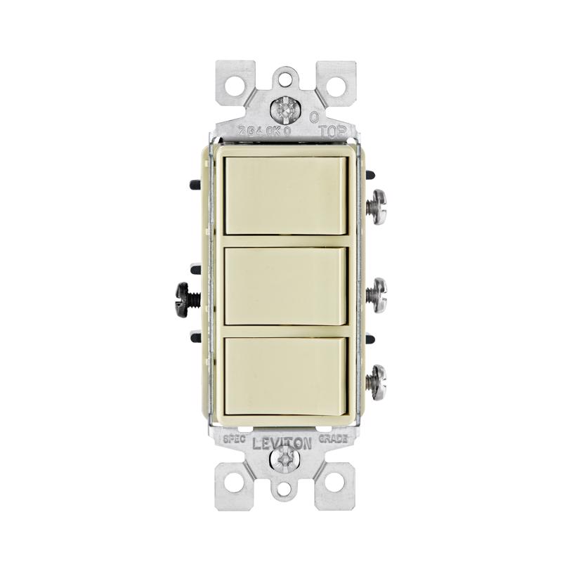 Leviton 1755-2I Triple Rocker Switch – 15A 120V, 3 Individual Switches, Commercial Grade, Ivory