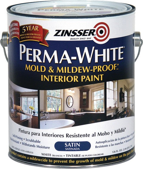 Zinsser PERMA-WHITE Mold & Mildew-Proof Interior Paint Satin White Gallon