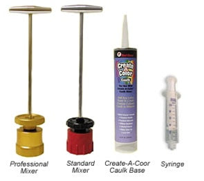 Red Devil Create-A-Color Caulk Mixing System Image Depicting all the available components.