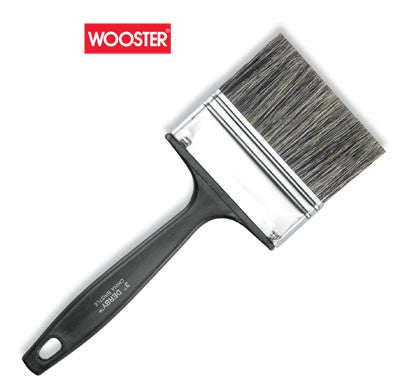 Wooster Derby Gray China Bristle paint brush with a gray plastic handle on a white background.