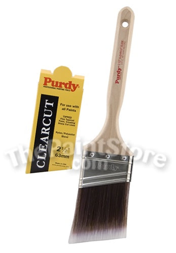 An image of the Purdy Clearcut Glide Paint Brush featuring a fluted wooden handle, stainless steel ferrule, and densely packed bristles.