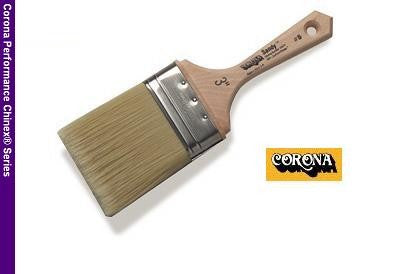 A high-quality image showcasing the Corona Sandy Performance Chinex Paint Brush 20870's sleek design and premium construction. The brush features a full stock of DuPont™ Chinex® tapered synthetic filament, deep flagg tips for smooth finishes, and a hand-formed chisel for precise cutting-in capabilities.
