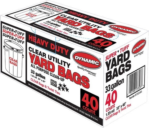 Box of Dynamic 33 Gal 1.25mil Clear Heavy Utility Yard Bags