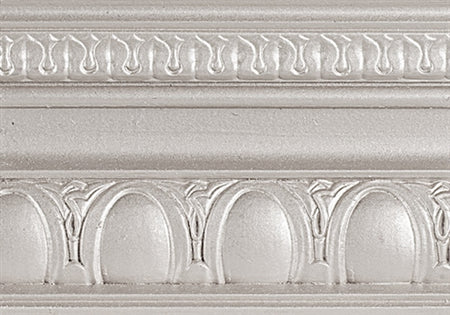 Crown molding painted with Modern Masters Metallic Exterior Satin Finish Restoration Nickel.