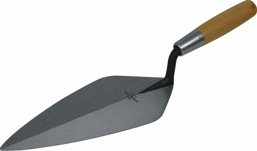 Marshalltown London Brick Trowel 10 Inch with a wooden handle.