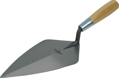 Marshalltown Wide London Style Brick Trowel highlighting the blade and wood handle.
