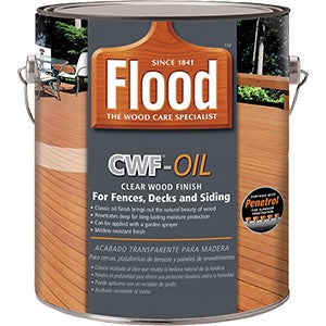 Flood CWF-Oil Clear Gallon Can on white background.