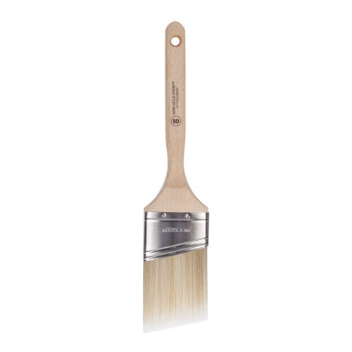 Wooster Gold Edge Semioval Angle Paint Brush image highlighting the firm blend of 100% CT polyester filaments.