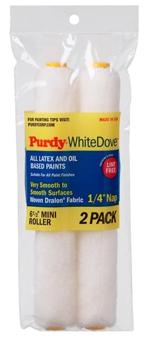 Purdy White Dove Mini Roller Image showcases the Premium Woven Fabric in 1/4 inch nap