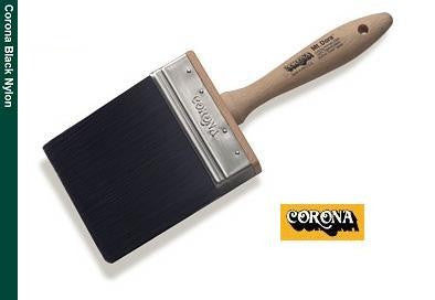 The image depicts the Corona Mt Dora Black Nylon Paint Brush 6380. It showcases the brush's ergonomic handle and quality bristles. This brush is available in various sizes, allowing for versatility and precise paint application.