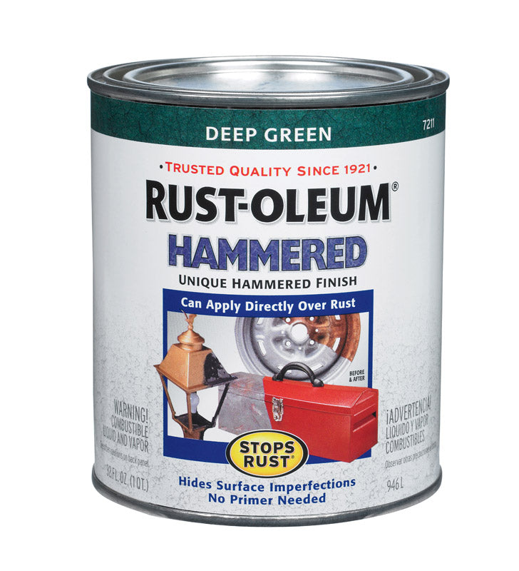 Rust-Oleum Stops Rust Hammered Brush-On Paint Quart Deep Green