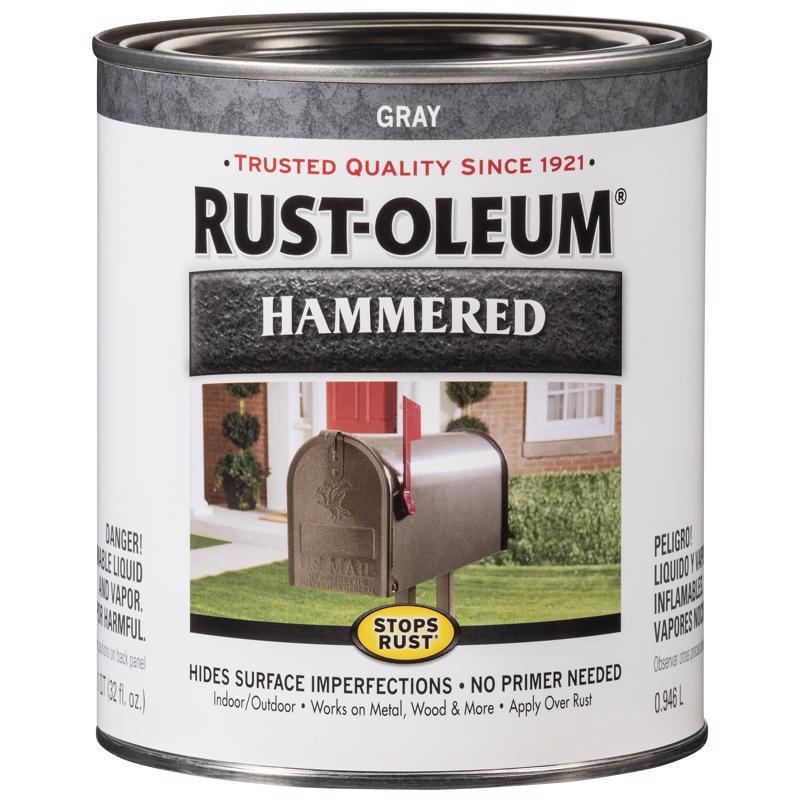Rust-Oleum Stops Rust Hammered Brush-On Paint Quart Gray