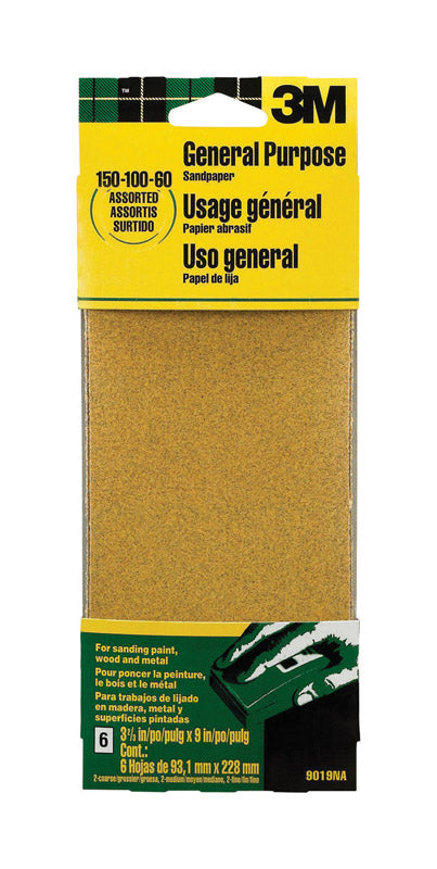 3M 3-2/3" X 9" General Purpose Sanding Sheets 6-Pack Assorted Grit