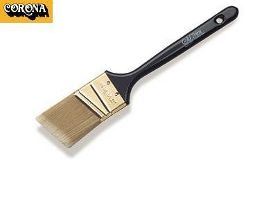  The Corona Gold Trim Nylon/Polyester Paint Brush 9530 features a sleek black handle with gold trim accents. The synthetic bristles are densely packed and have a mix of gold and white colors.