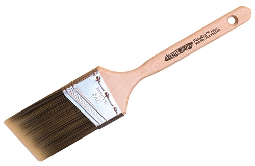 The image shows the ArroWorthy Finultra Angle Sash SRT Nylyn Paint Brush 3520. Its natural wood handle provides a comfortable grip while its stainless steel ferrule ensures durability.