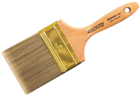 ArroWorthy 4" Polyester Stainer Brush 4080 with chisel trim and natural wood handle.