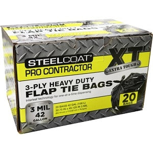 Steelcoat 42 Gal 3mil Black PRO Contractor Flap Tie Bags 20Ct FG-P9934-76A
