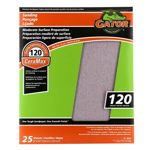 Gator CeraMax 9 in x 11 in Sandpaper 25-Pack 120 Grit