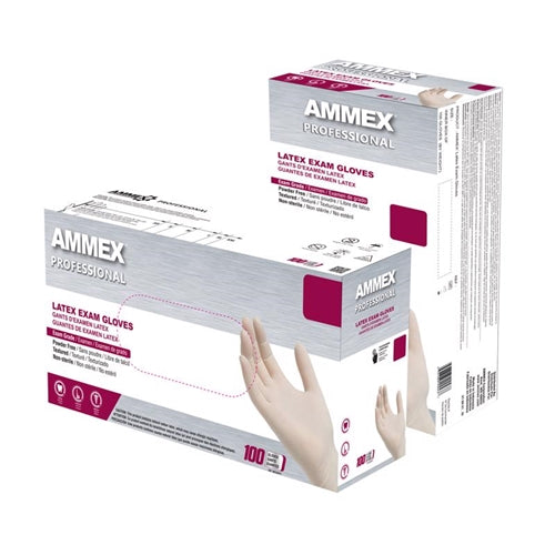 AMMEX Professional Latex Disposable Gloves Ivory Powder Free 100-Pack