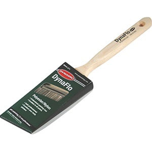 Dynamic DynaFlo Polyester/Nylon Angled Sash Brush with a wooden handle.