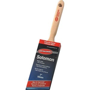 Dynamic Solomon Polyester/Nylon Angled Paint Brush in packaging featuring a hardwood handle.
