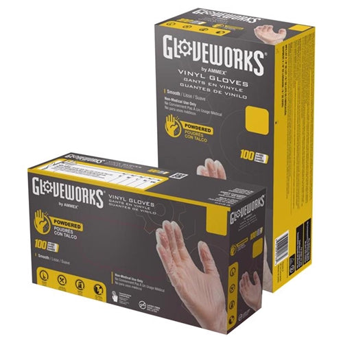 Gloveworks Vinyl Disposable Gloves Clear Powdered 100-Pack