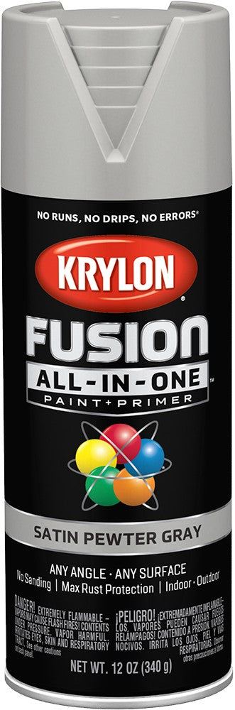Krylon Fusion All-In-One Satin Spray Paint Pewter Gray