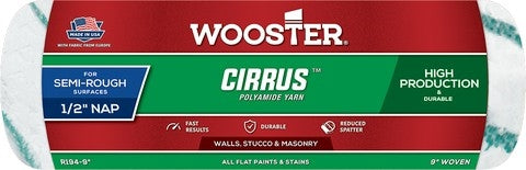 Wooster  Cirrus Roller Cover showing the Polymide Yarn and product features.