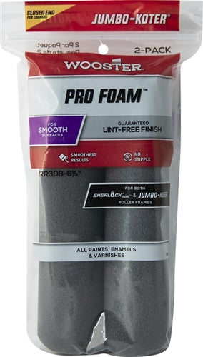 Wooster Jumbo-Koter Pro Foam Mini Roller Cover Image highlighting the charcoal-colored foam.
