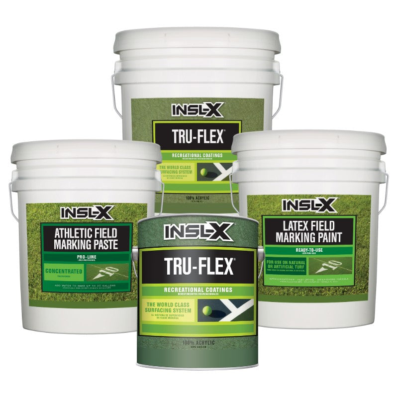 A grouping of Insl-X Athletic Coating Pails on a white background