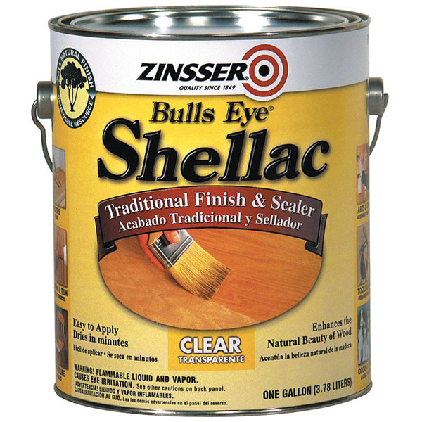 Zinsser Bulls Eye Shellac Finish & Sealer Gallon paint can on a white background.