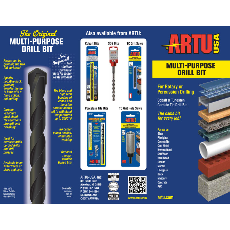 ARTU USA Multi-Purpose Drill Bit 1/8" Straight Shank 01010-2