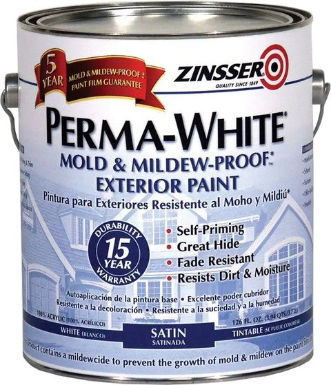 Zinsser PERMA-WHITE Mold & Mildew-Proof Exterior Paint Satin Gallon