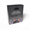 Package of Halloween multi LED light string with orange, purple, and green lights on a white background