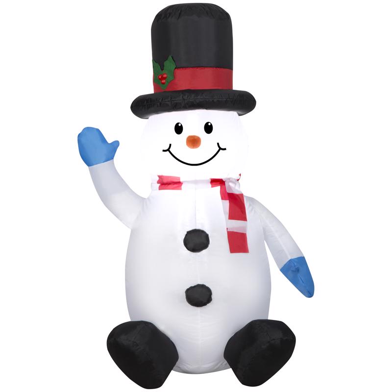 48 inch tall inflatable snowman with a top hat on a white background