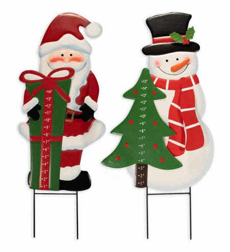 Two Christmas-themed yard signs featuring Santa Claus and a snowman on a white background.