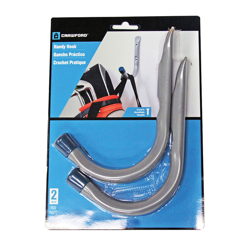 Packaged Crawford handy hook with blue background and product image.