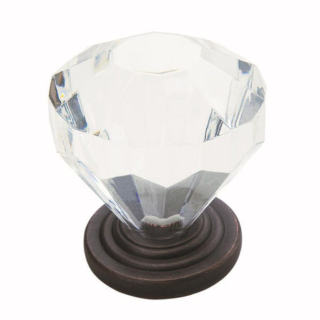 Clear crystal knob with bronze base on a white background