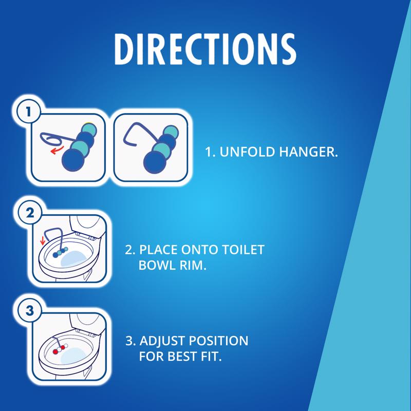 Instructions for using Soft Scrub 4-In-1 Toilet Care Toilet Bowl Cleaner on a blue background