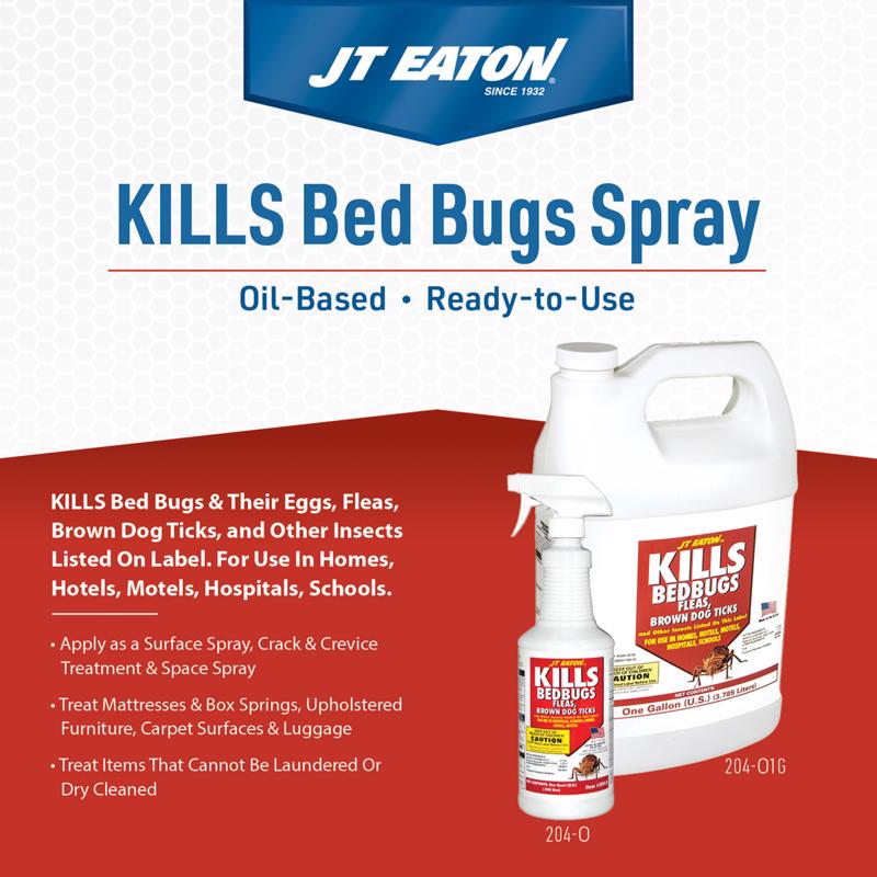 JT Eaton bed bug spray packaging with text on a white background