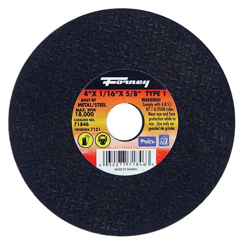 Forney 71846 Cut-Off Wheel, Metal Type 1, 4" X 1/16" X 5/8"