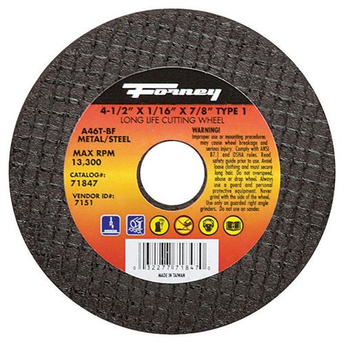 Forney 71847 Cut-Off Wheel, Metal Type 1, 4-1/2" X 1/16" X 7/8"