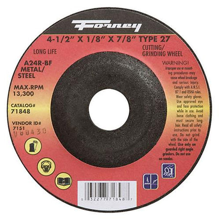 Forney 71848 Cut-Off Wheel, Metal Type 27, 4-1/2" X 1/8" X 7/8"