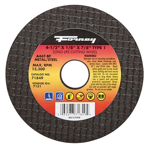 Forney 71849 Cut-Off Wheel, Metal Type 27, 4-1/2" X 1/8" X 7/8"