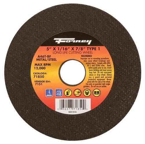 Forney 71850 Cut-Off Wheel, Metal Type 1, 5" X 1/16" X 7/8"