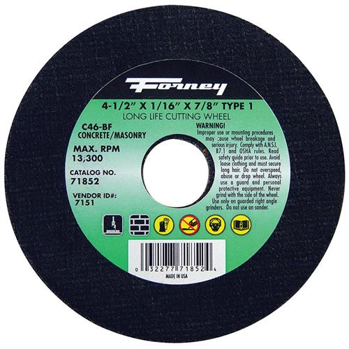 Forney 71852 Cutting Wheel, Masonry Type 1, 4-1/2" x 1/16" X 7/8"