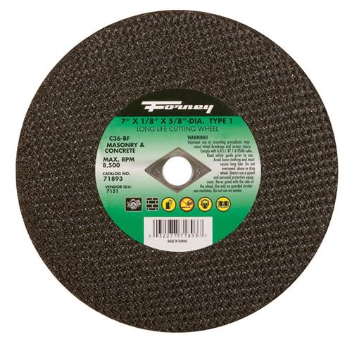 Forney 71893 Cutting Wheel, Masonry Type 1, 7" x 1/8" X 5/8"