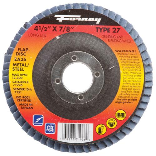 Forney 71926 Flap Disc, Type 27, 4-1/2" x 7/8" ZA36