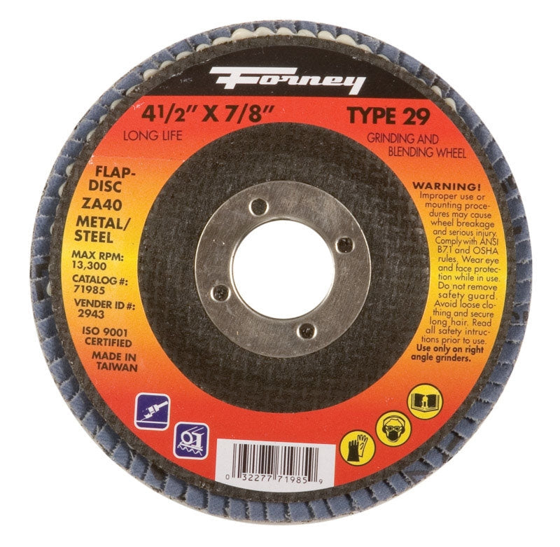 Forney 71985 Flap Disc, Type 29, 4-1/2" x 7/8" ZA40