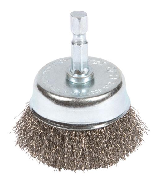 Forney 72731 Cup Brush Crimped 3" x .012 x 1/4" Hex Shank